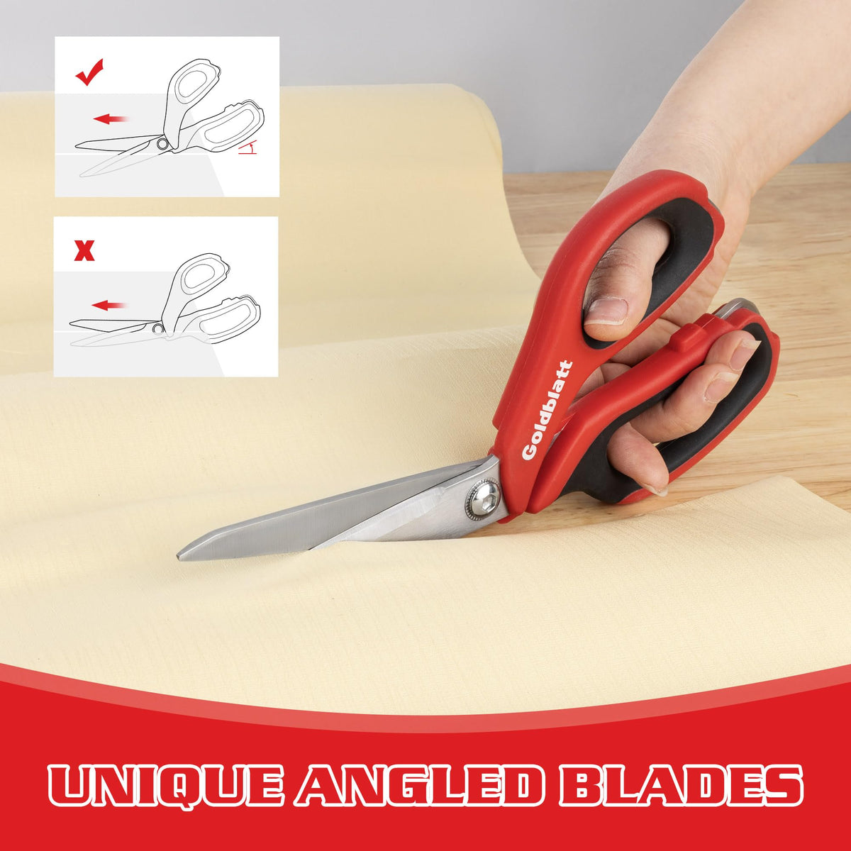 Goldblatt multipurpose scissors cutting fabric and leather precisely