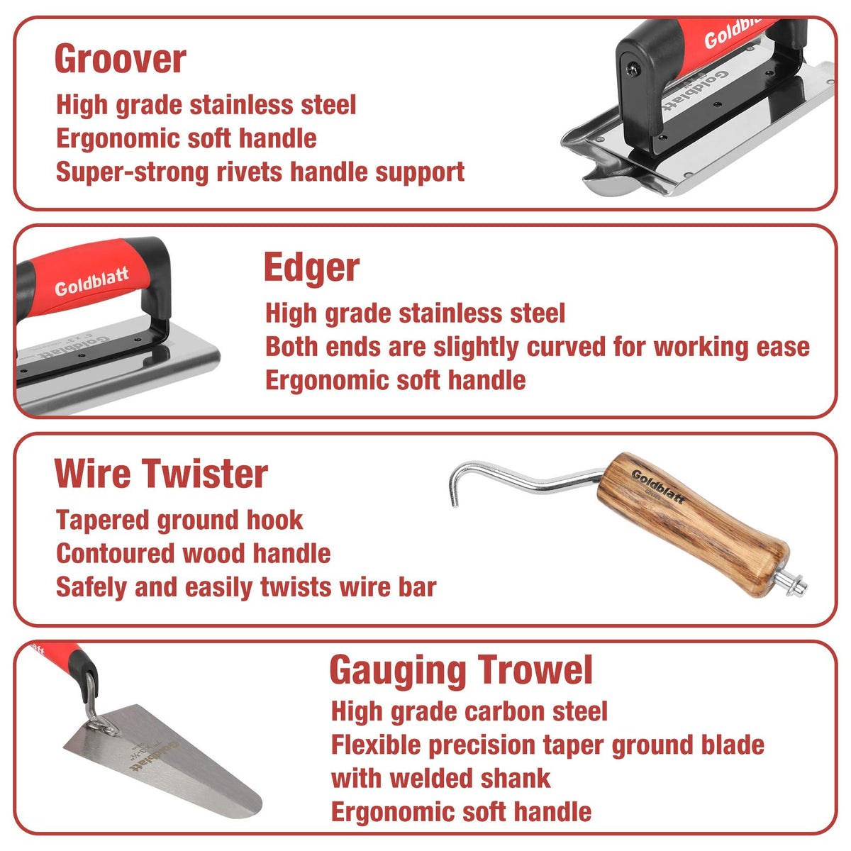 Goldblatt stainless steel edger for crisp edges along the slab.