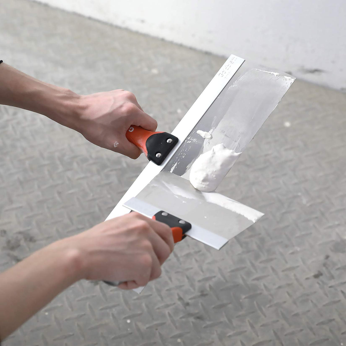 Goldblatt handle detail showing ergonomic, riveted grip.