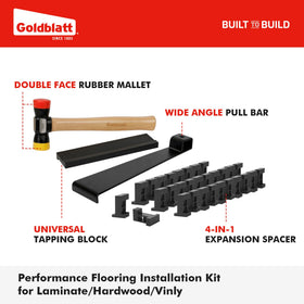 Goldblatt wide-angle pull bar ensures tight seams without board damage.