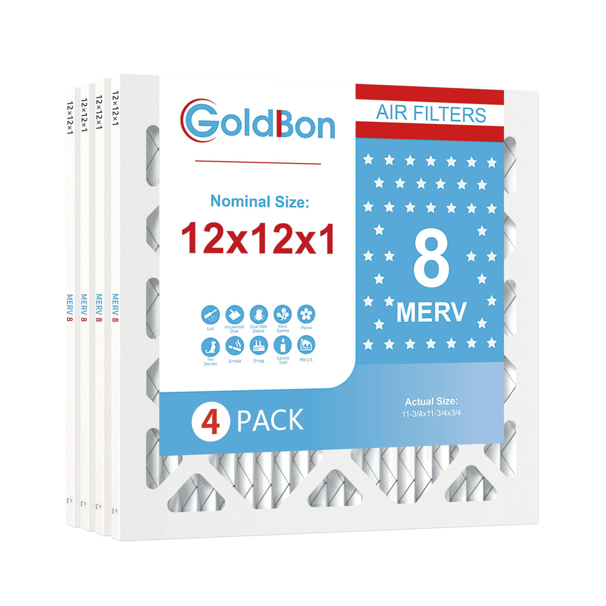 GoldBon 12x12x1 4-pack front view ready for HVAC replacement.