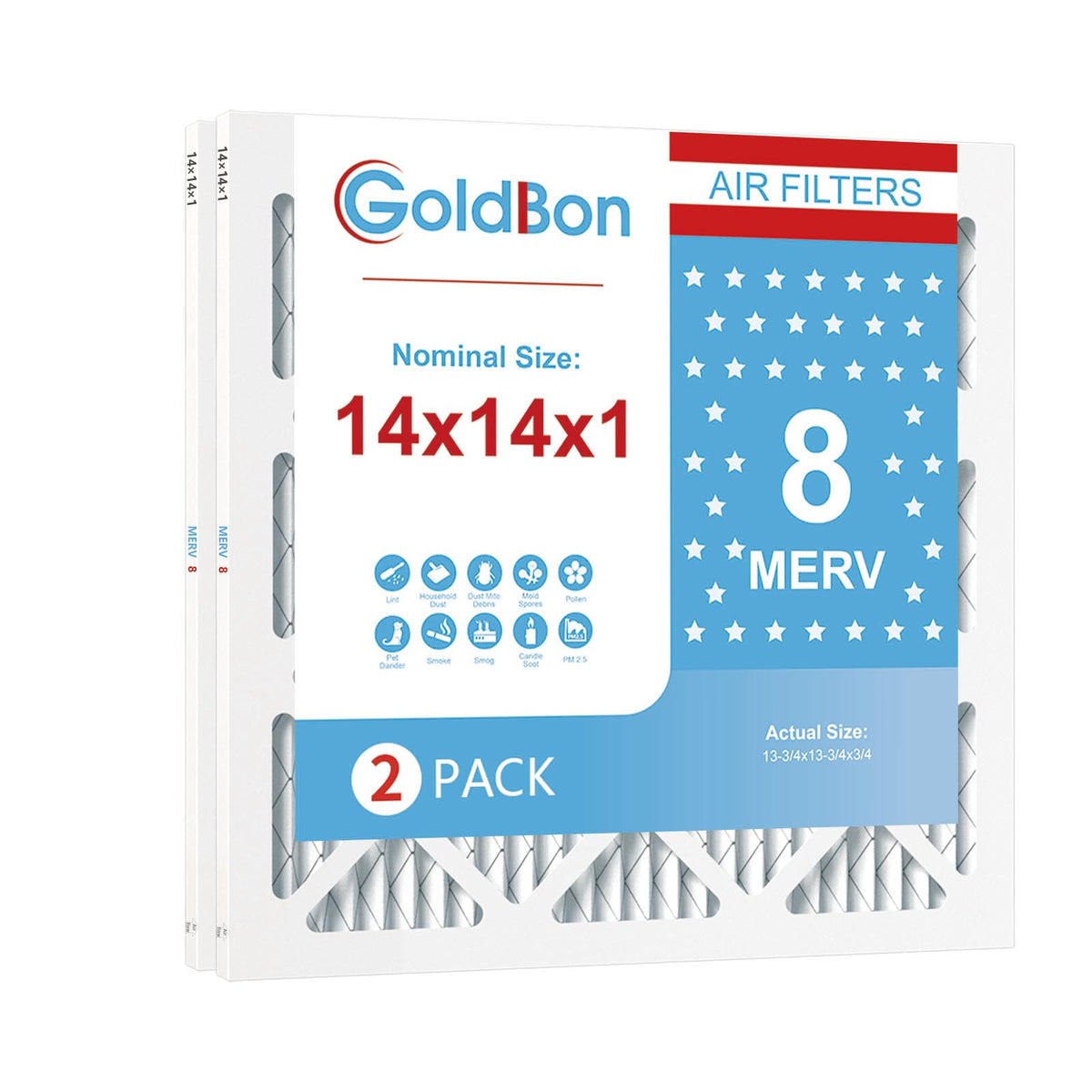 GoldBon 14x14x1 air filter 2-pack improves indoor air quality for the whole home.