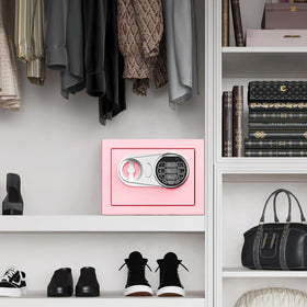 GOLDENKEY compact pink safe suitable for cash, jewelry, or documents.