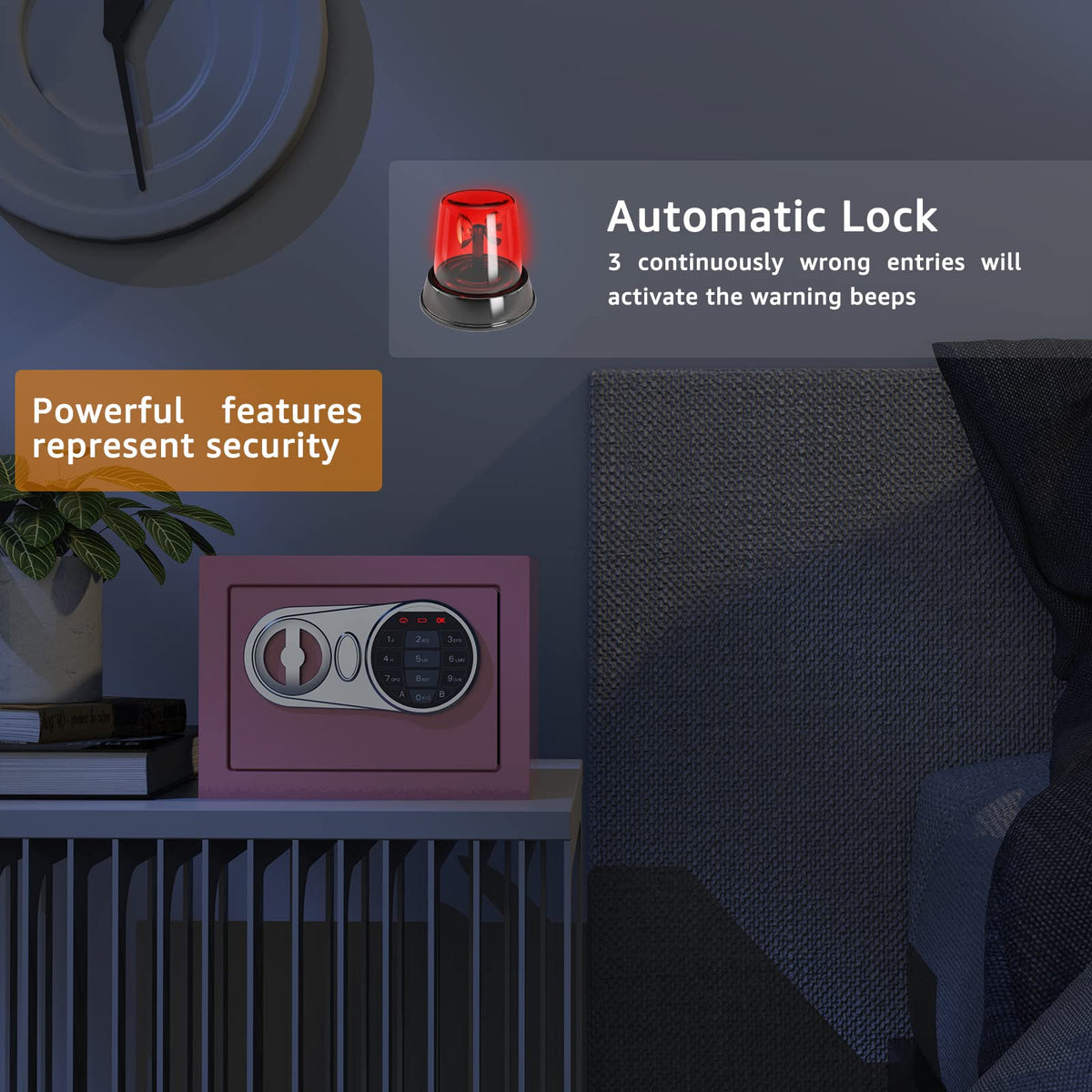 GOLDENKEY pink safe includes emergency keys for quick access.