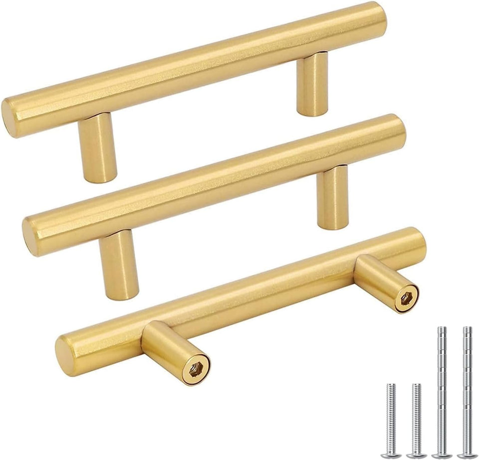 Goldenwarm 10-pack 3-inch brushed gold cabinet handle for easy kitchen upgrades.