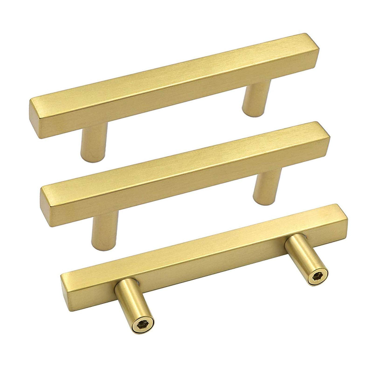 Goldenwarm 10-pack brushed brass cabinet pulls update cabinets with a modern look.