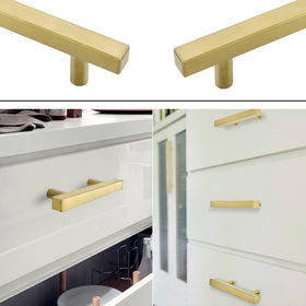 Goldenwarm 2-inch width brushed brass drawer knob on a door