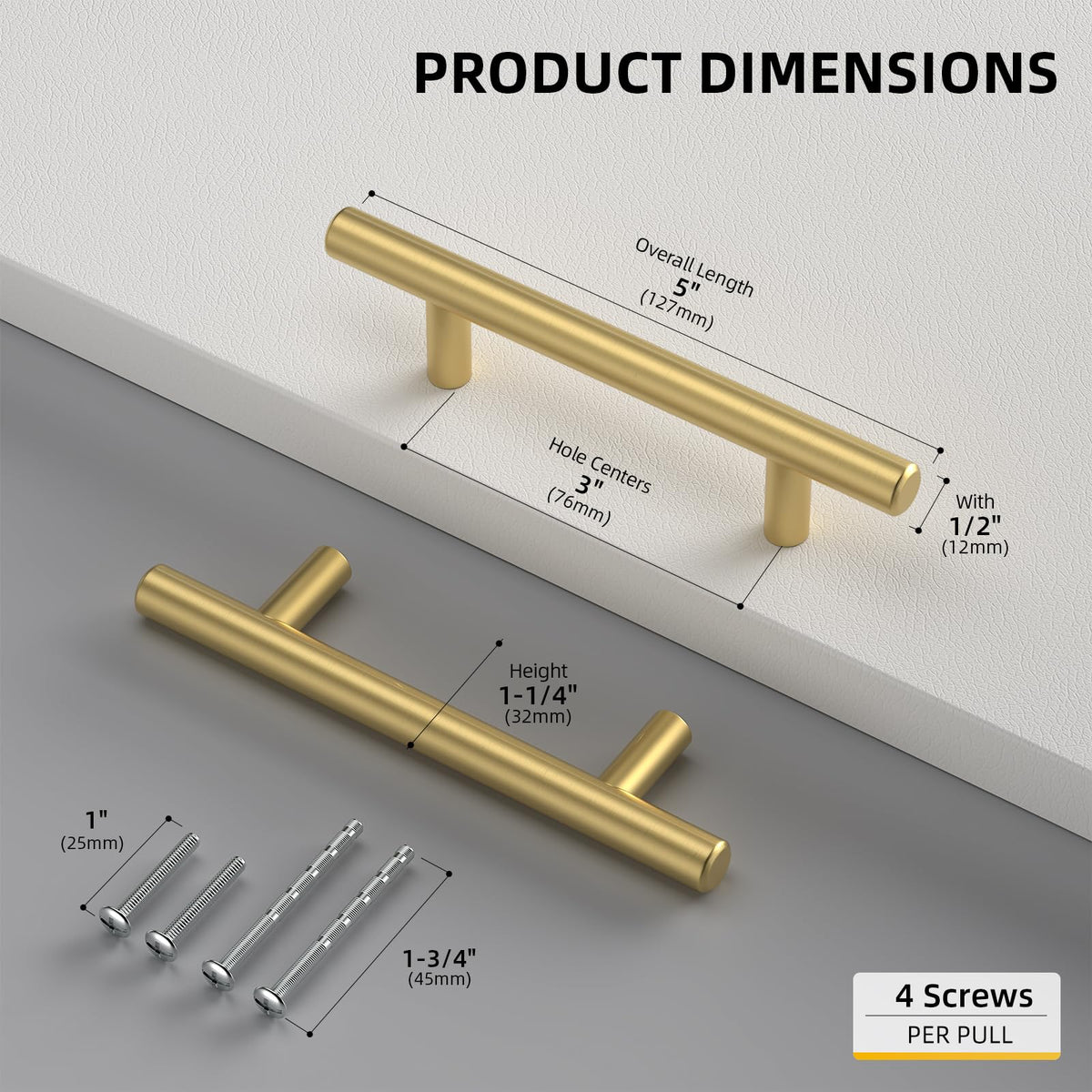 Goldenwarm 3-inch brushed gold drawer handle adds warm, durable style.