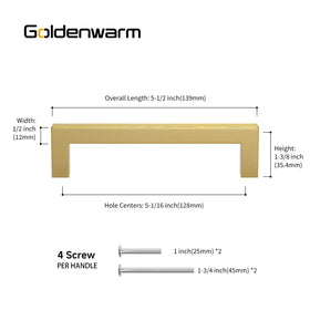 Goldenwarm 5in brushed gold cabinet pull seen from the side for profile details