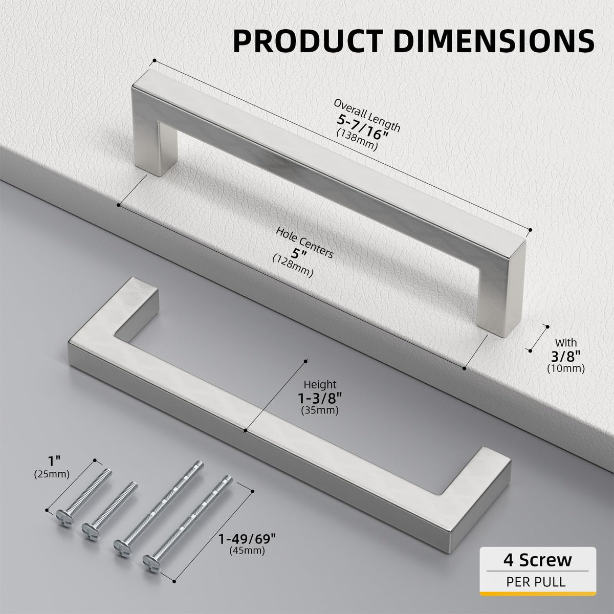 Goldenwarm square brushed nickel drawer pull close-up showing smooth edge and grip