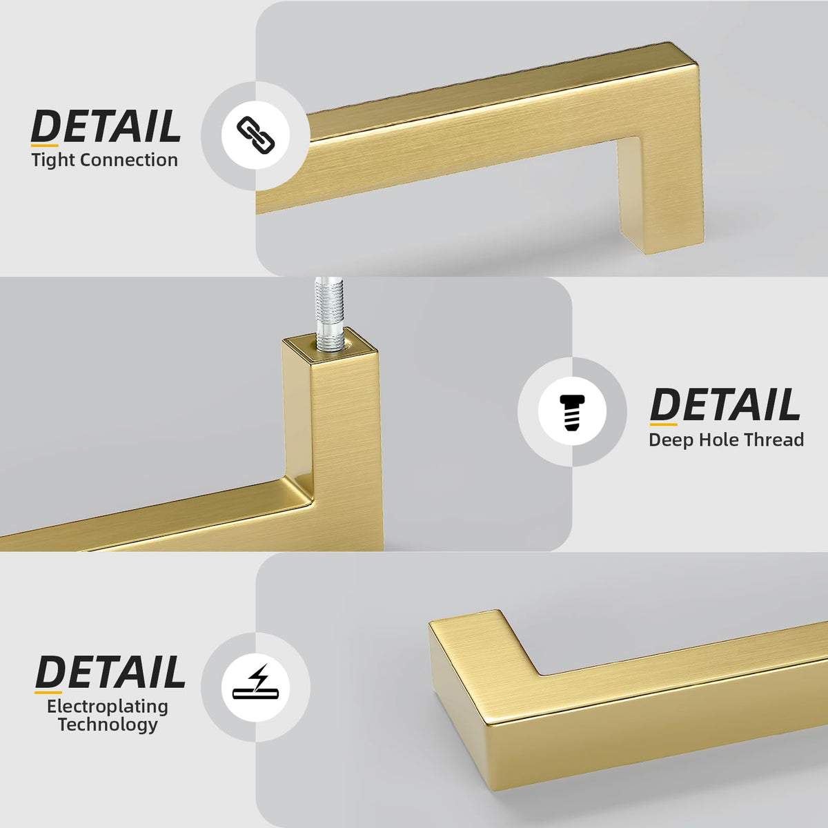 Goldenwarm 5-inch hole distance pull shown on a kitchen cabinet.