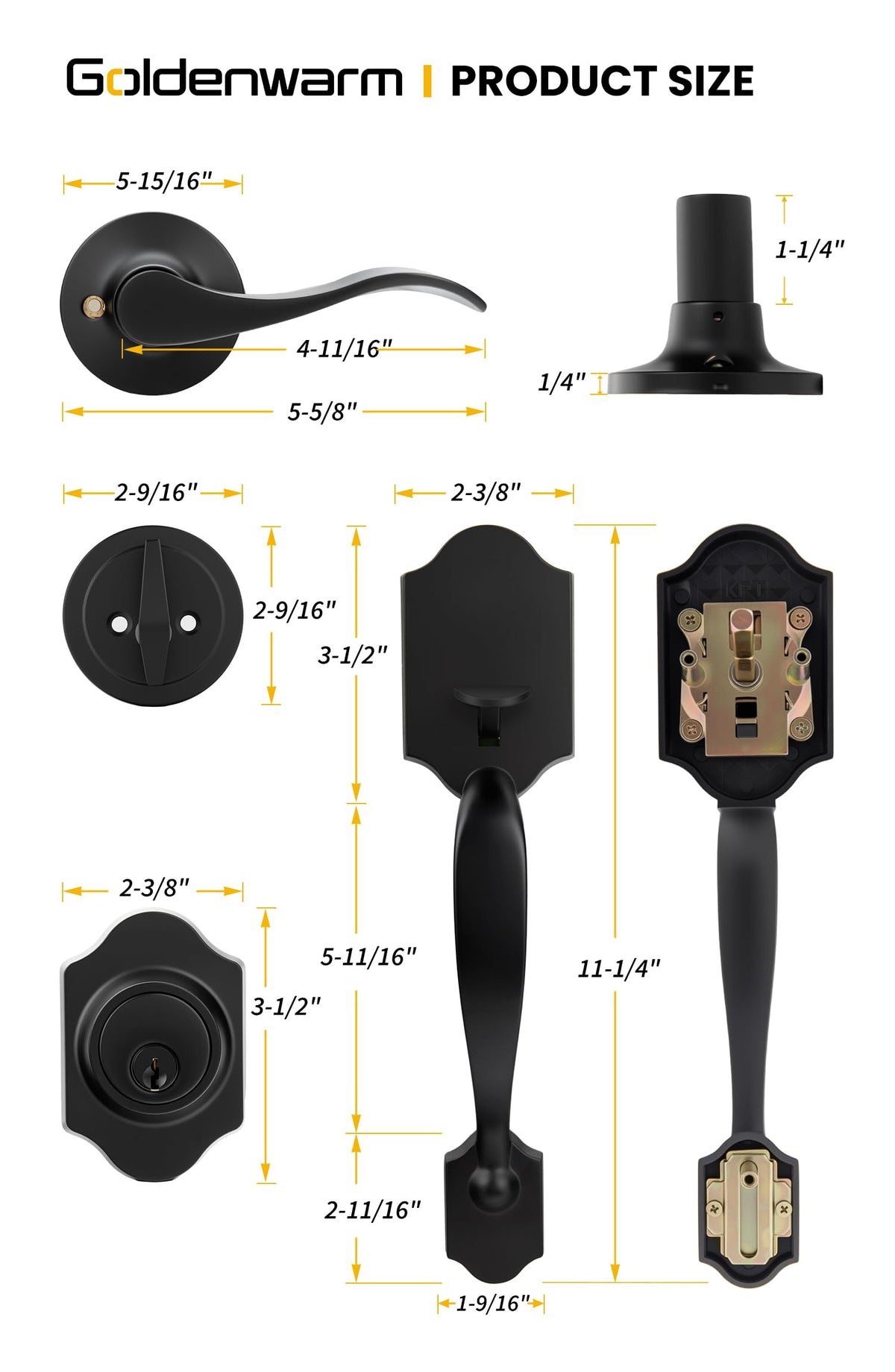 Goldenwarm adjustable latch accommodates common backsets for a precise fit.