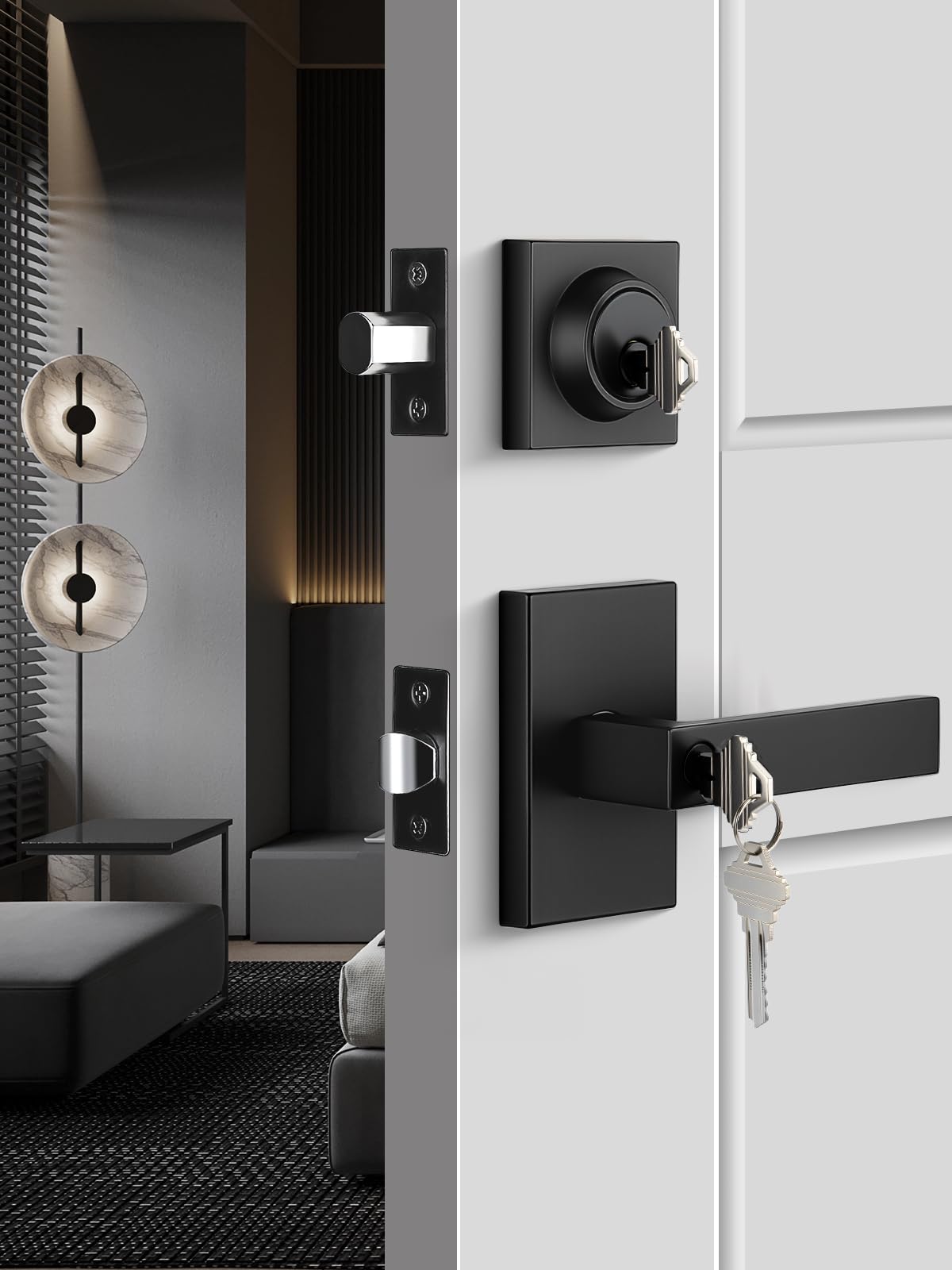 Goldenwarm black exterior lock set front-door-lock for secure, stylish entry