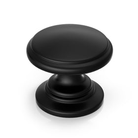 Goldenwarm black round cabinet knob with smooth zinc alloy finish for modern cabinetry.