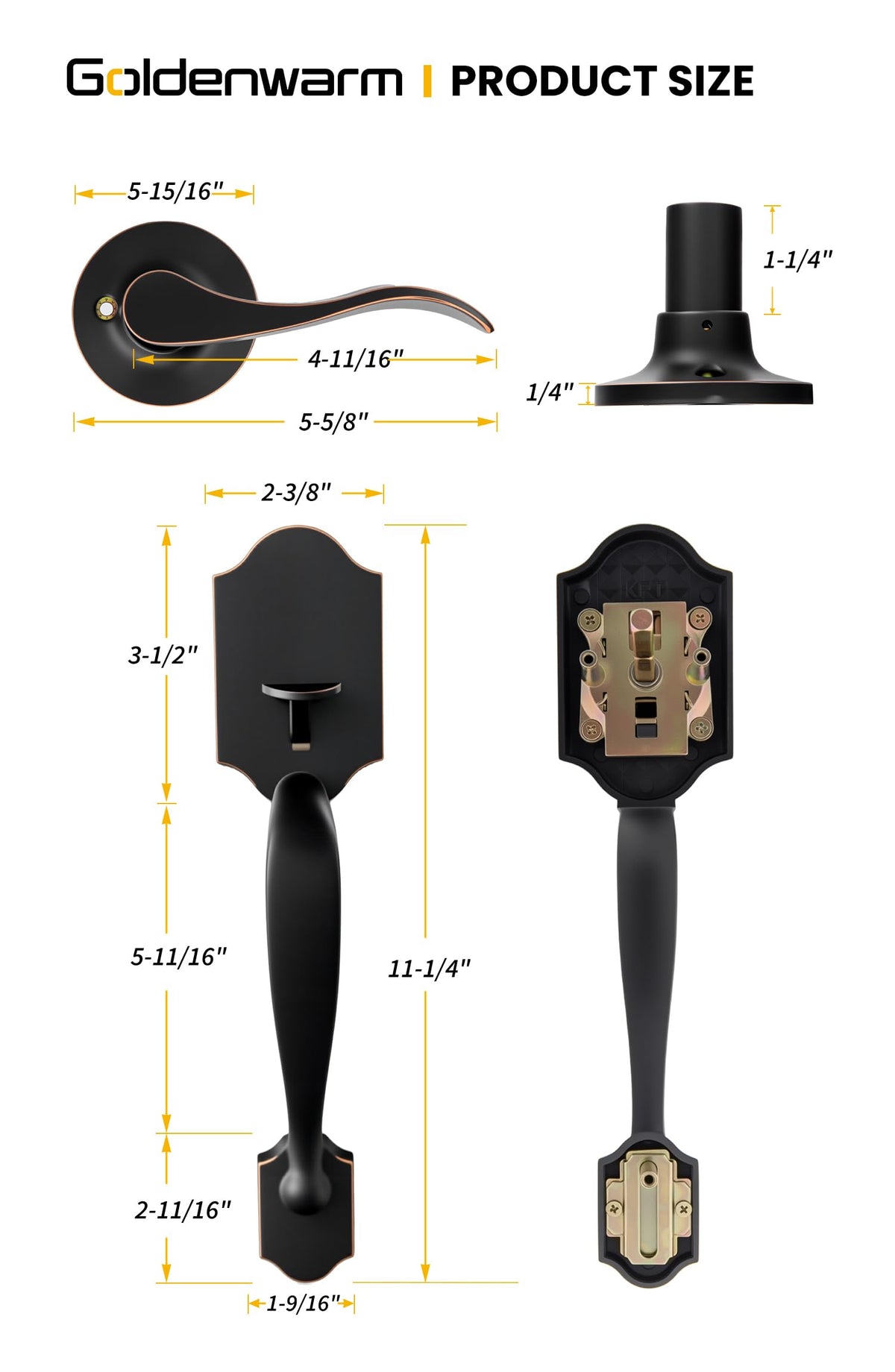 Goldenwarm bronze door handle shows reversible lever for right or left-handed fit.