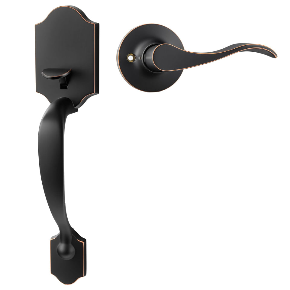 Goldenwarm bronze front door handle assembly shows premium finish and sturdy build, enhancing curb appeal.