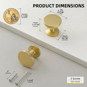 Goldenwarm knob close-up in brushed brass finish, showing solid zinc alloy quality.