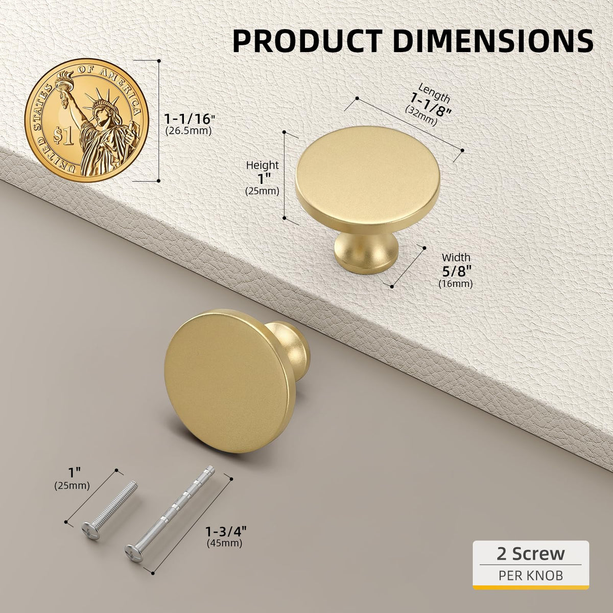 Goldenwarm brushed brass mushroom design knob with soft edges
