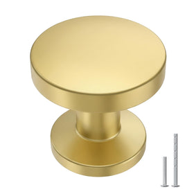 Goldenwarm brushed brass round knob, 29mm, for kitchen and bathroom cabinets.