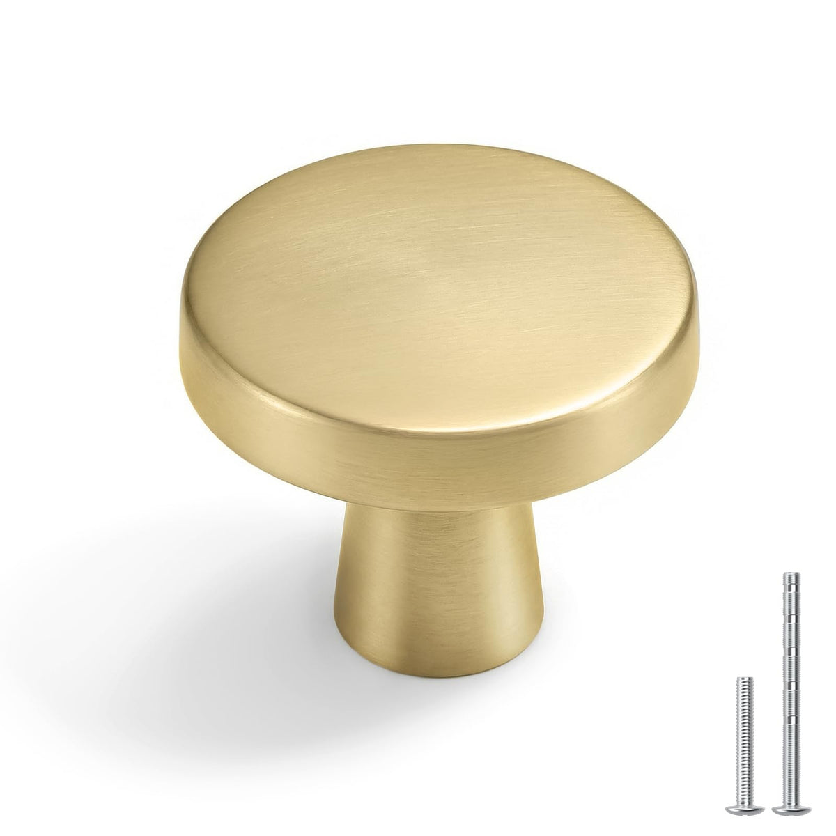 Goldenwarm brushed gold round drawer knob closeup showing durable zinc alloy finish