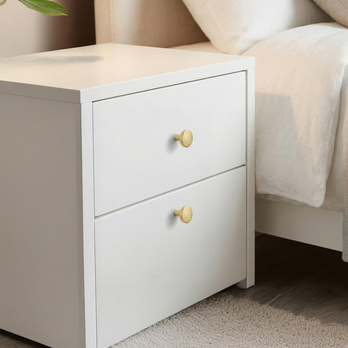 Goldenwarm brushed gold knob side view emphasizes smooth edges for safety
