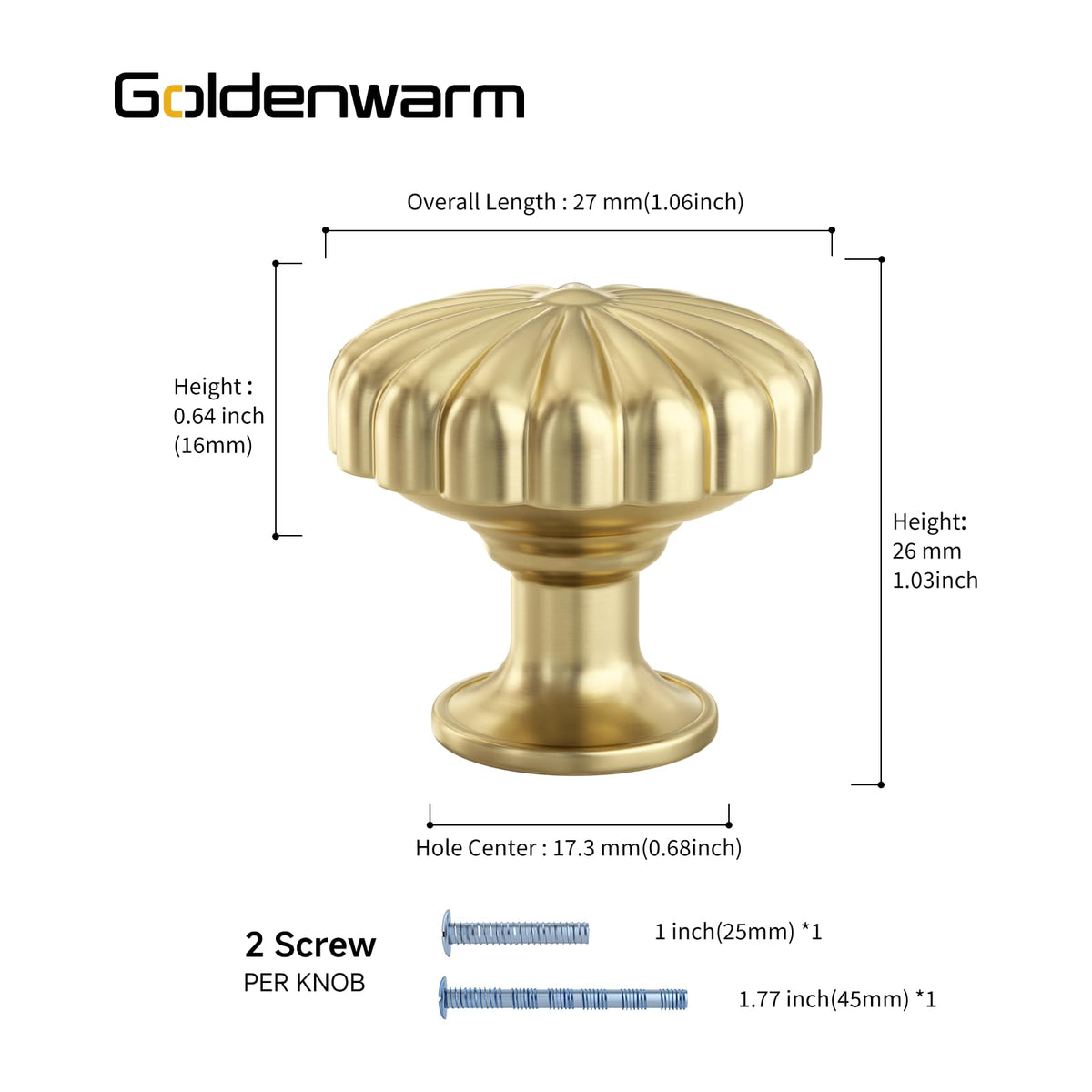 Goldenwarm gold cabinet knob close-up shows premium finish and detailing
