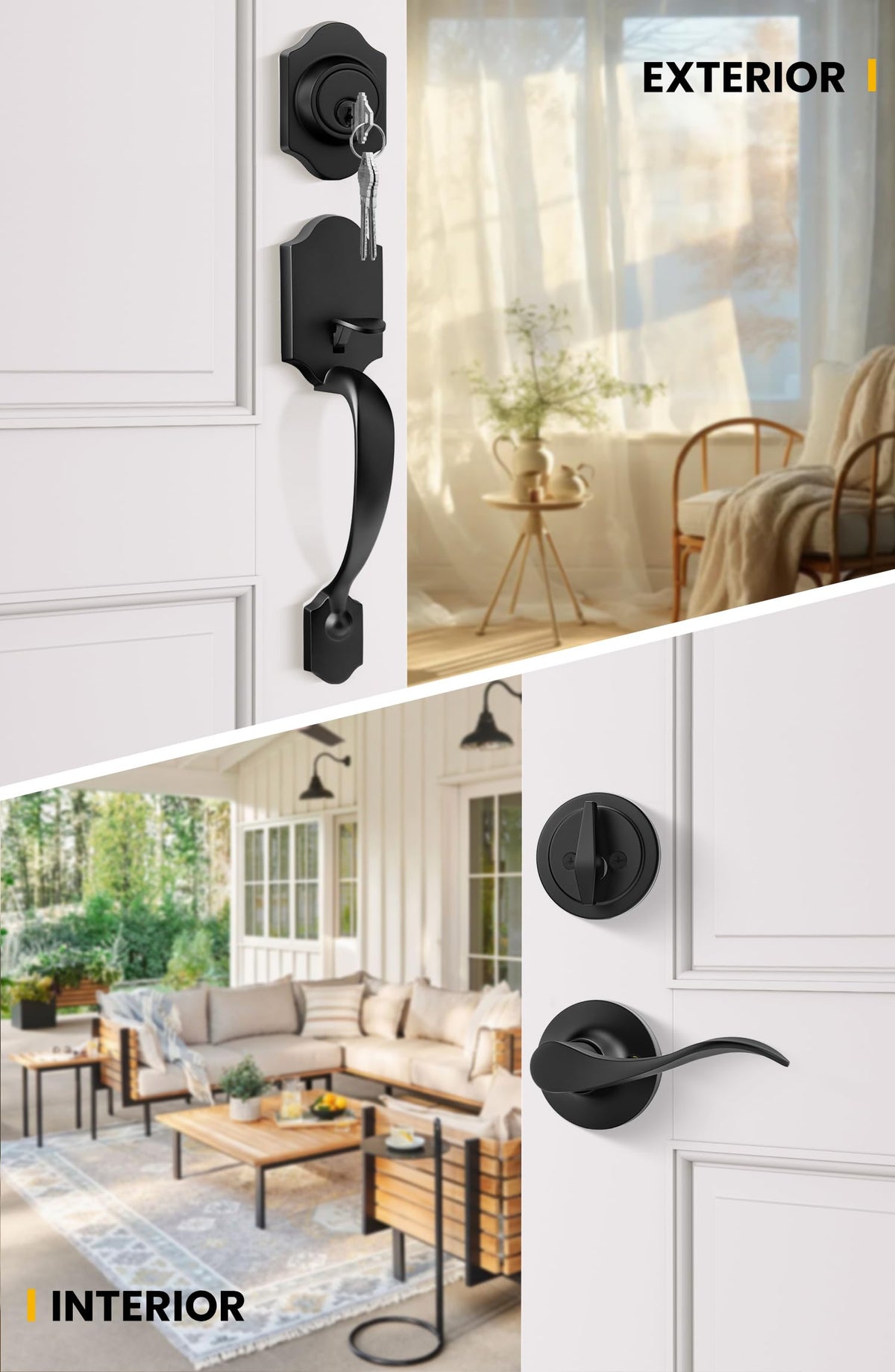 Goldenwarm door handle exterior black showcases durable zinc alloy construction for long-lasting use.