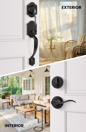 Goldenwarm door handle exterior black showcases durable zinc alloy construction for long-lasting use.