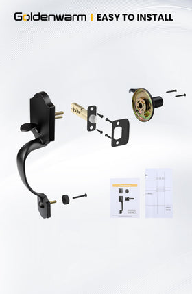 Goldenwarm easy install front door handle steps shown for DIY setup.