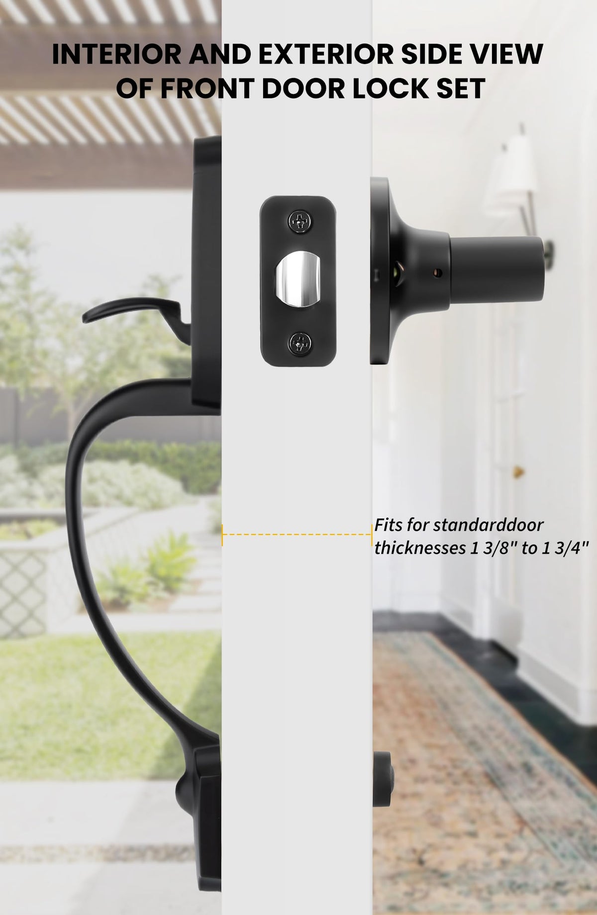 Goldenwarm front door handle installation guide shown for quick screwdriver-only setup.
