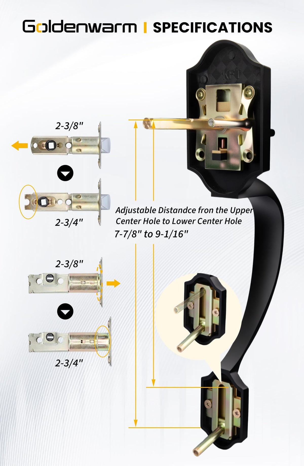 Goldenwarm adjustable latch backset demonstrates flexible installation compatibility