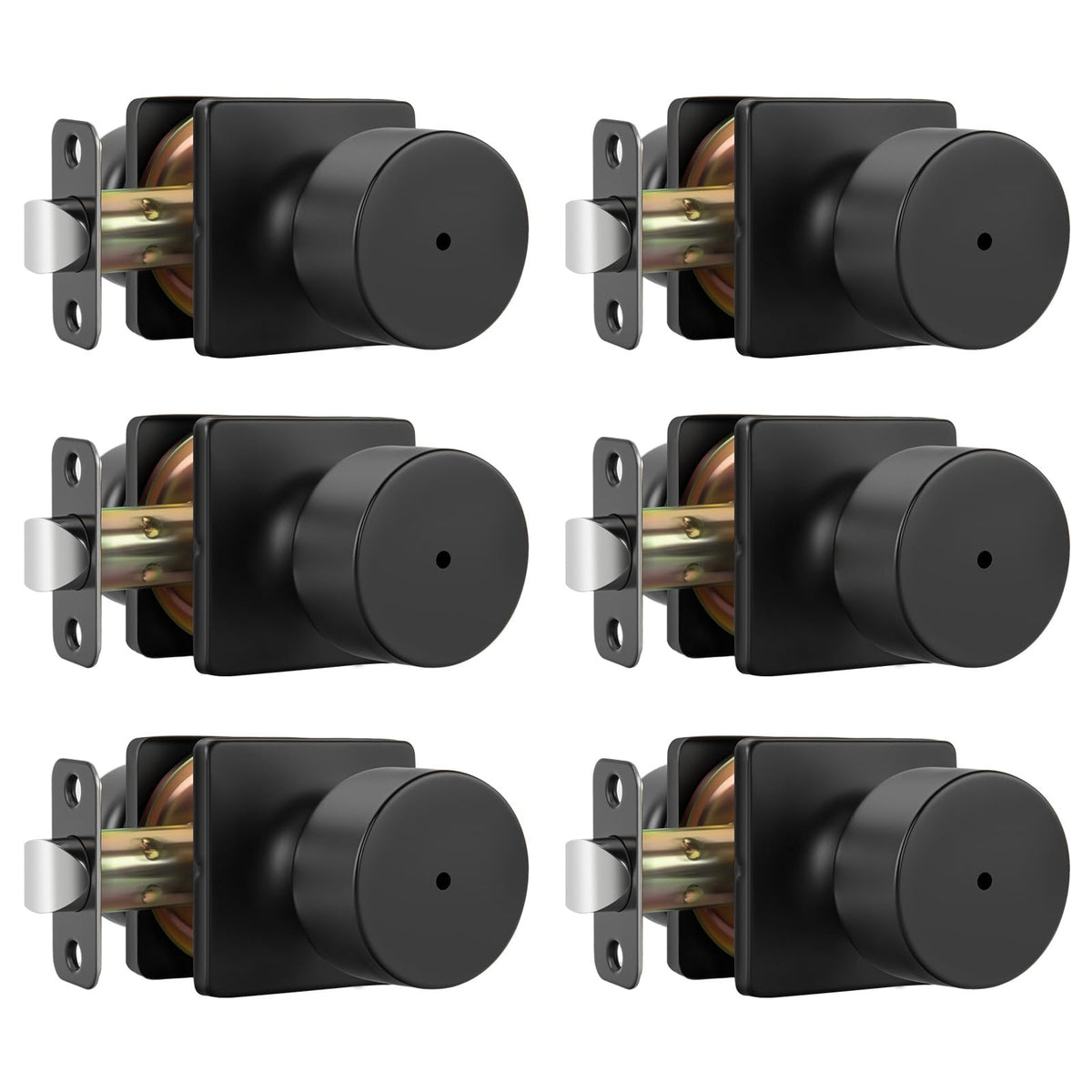 Goldenwarm matte black door knob pack front view for privacy doors