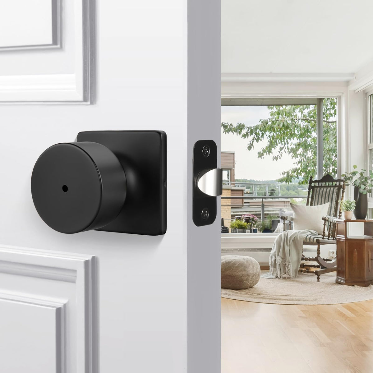 Goldenwarm matte black door knob side view showing clean lines and durable finish