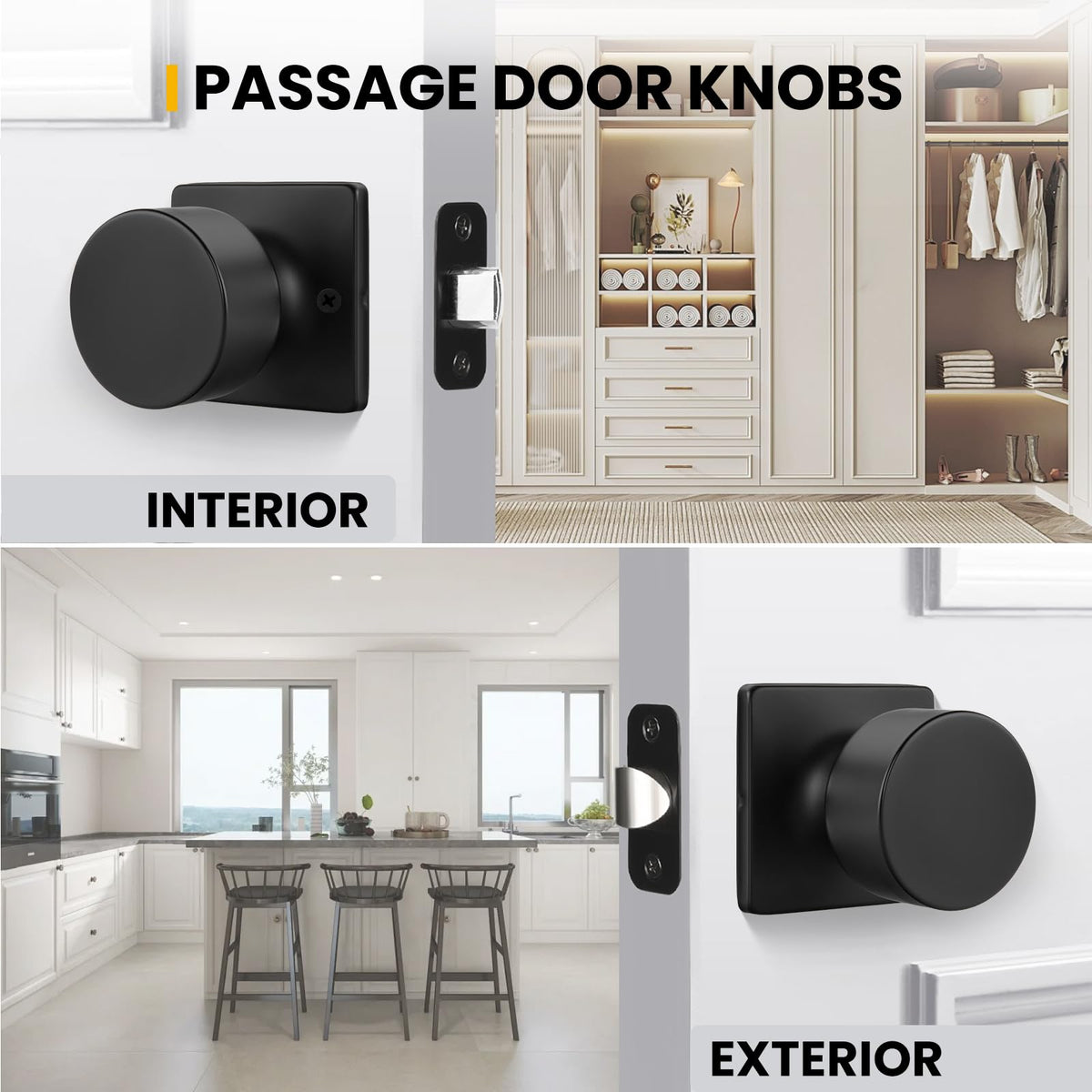 Goldenwarm matte black knob shown as reversible for left or right opening interiors