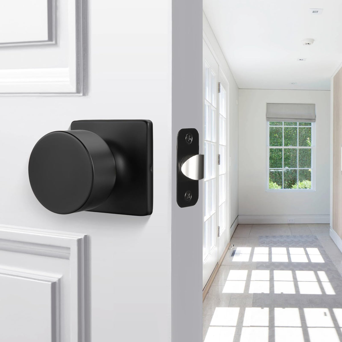 Goldenwarm matte black passage knob installation on interior door for easy setup
