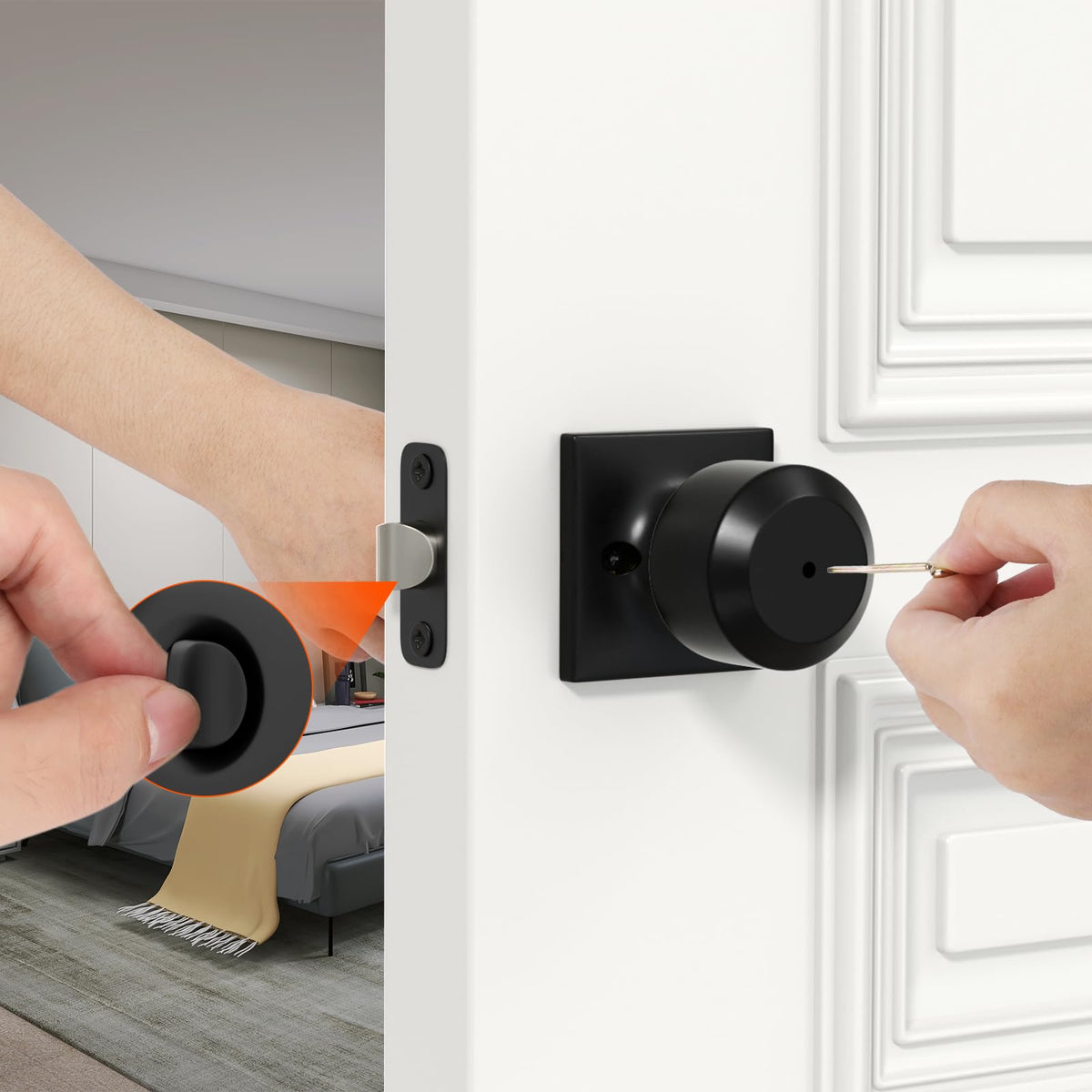 Goldenwarm privacy turn-button for interior doors with quick emergency unlock.