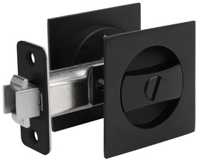 Goldenwarm matte black square pocket door lock for a sleek, secure closure.