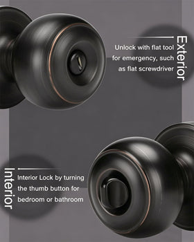 Goldenwarm oil-rubbed bronze knob shows exterior emergency release feature.