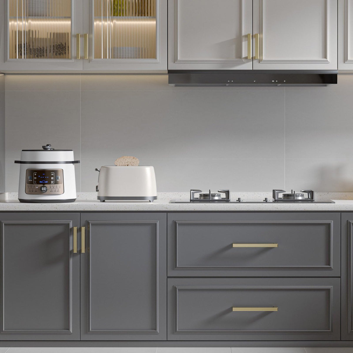 Goldenwarm square-style gold cabinet pulls add contemporary flair to cabinetry.