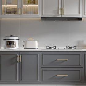 Goldenwarm square-style gold cabinet pulls add contemporary flair to cabinetry.