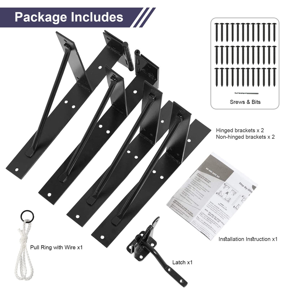 GoldOrcle Anti Sag Gate Kit brackets-with-hinges ready for smooth operation.