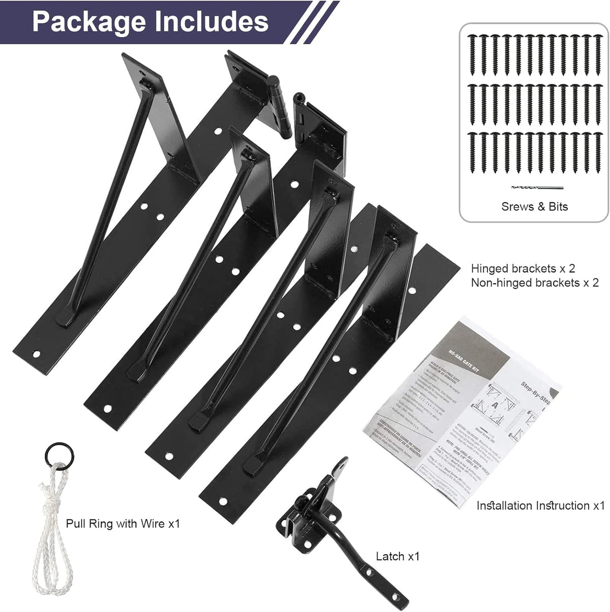 GoldOrcle heavy-duty gate brackets with hinges provide durable support for smooth operation.