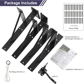 GoldOrcle heavy-duty gate brackets with hinges provide durable support for smooth operation.