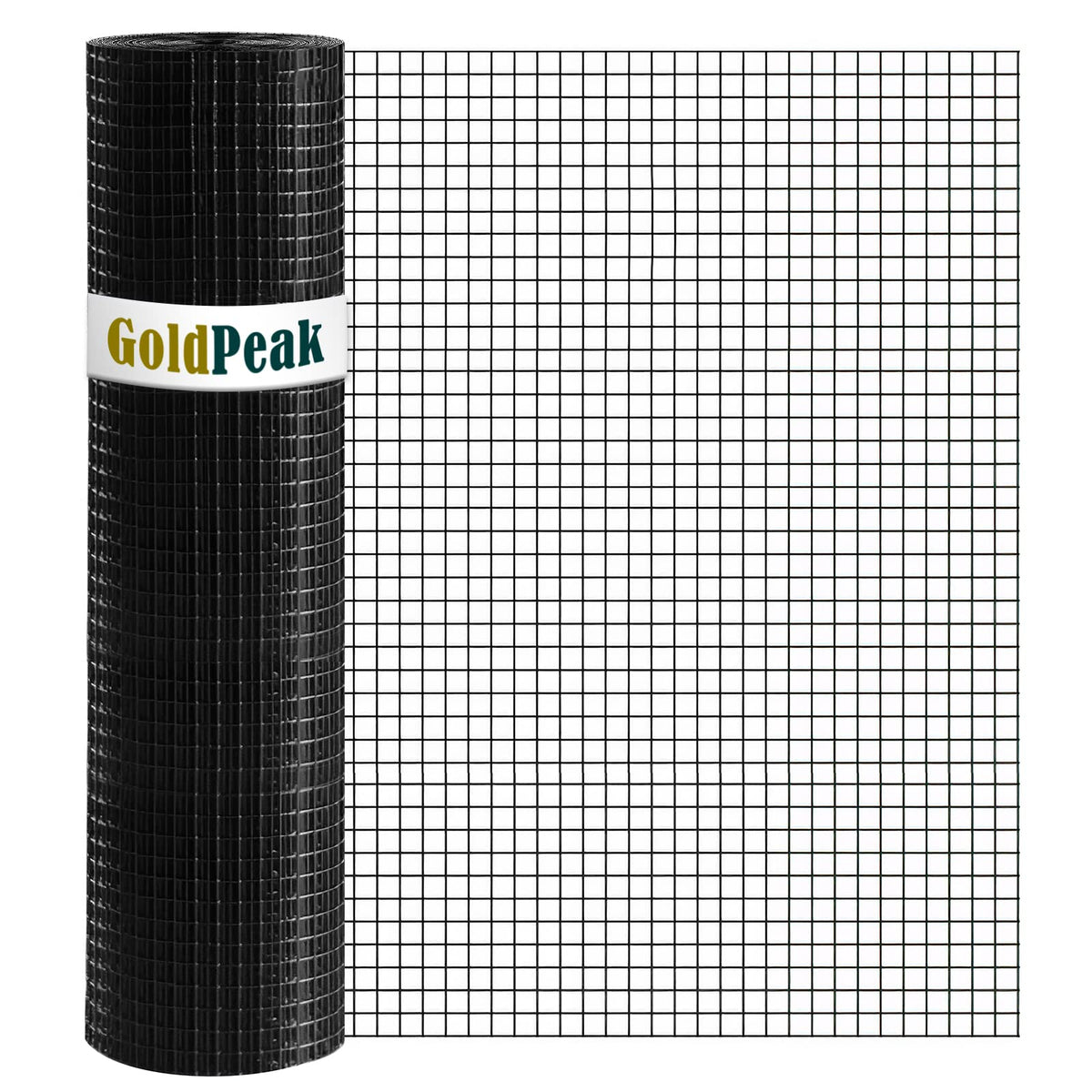 GoldPeak black hardware cloth with 1/2-inch mesh, ideal for garden fencing and coop enclosures.