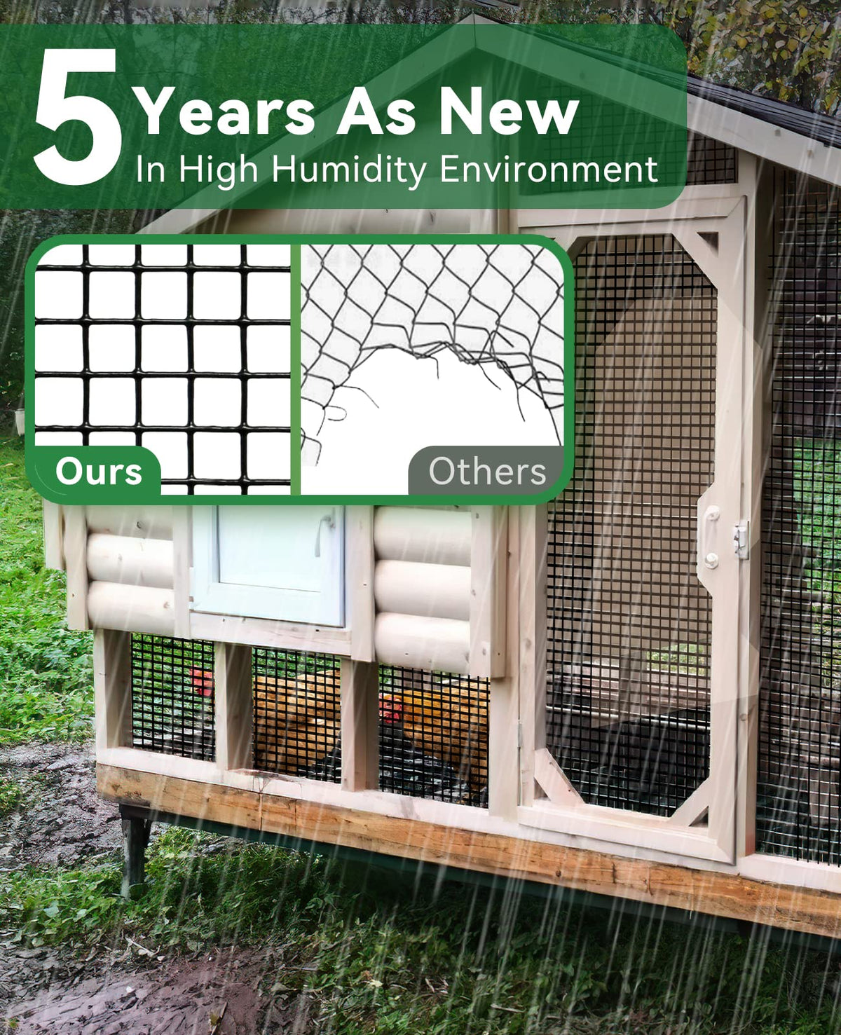 GoldPeak hardware cloth used as chicken coop enclosure and cover.