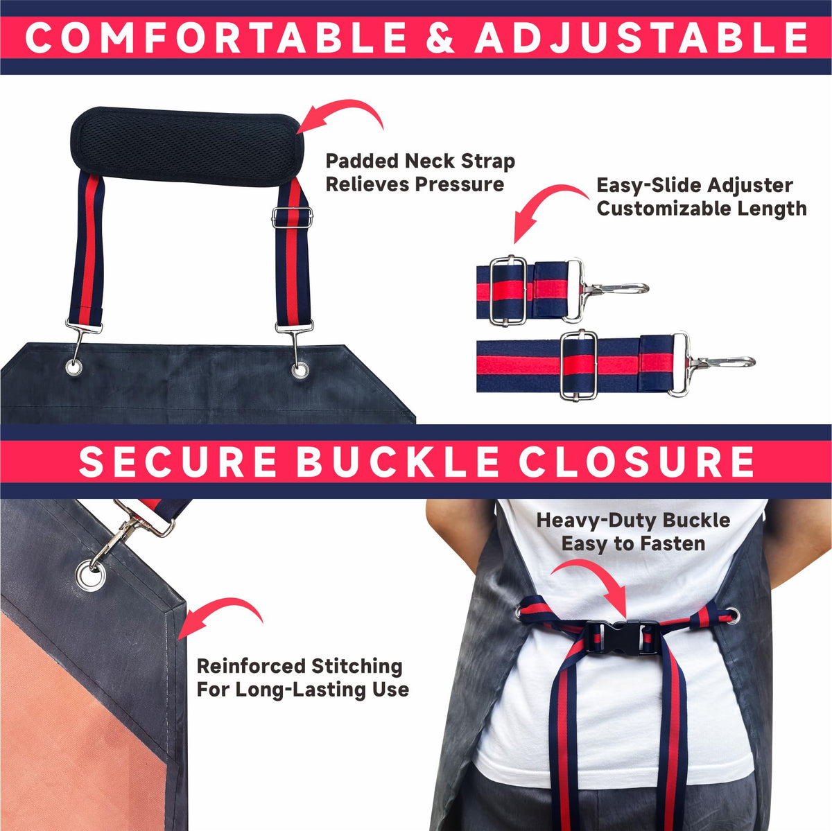 GoldPig thick rubber apron features tear-resistant construction that stands up to daily wear.