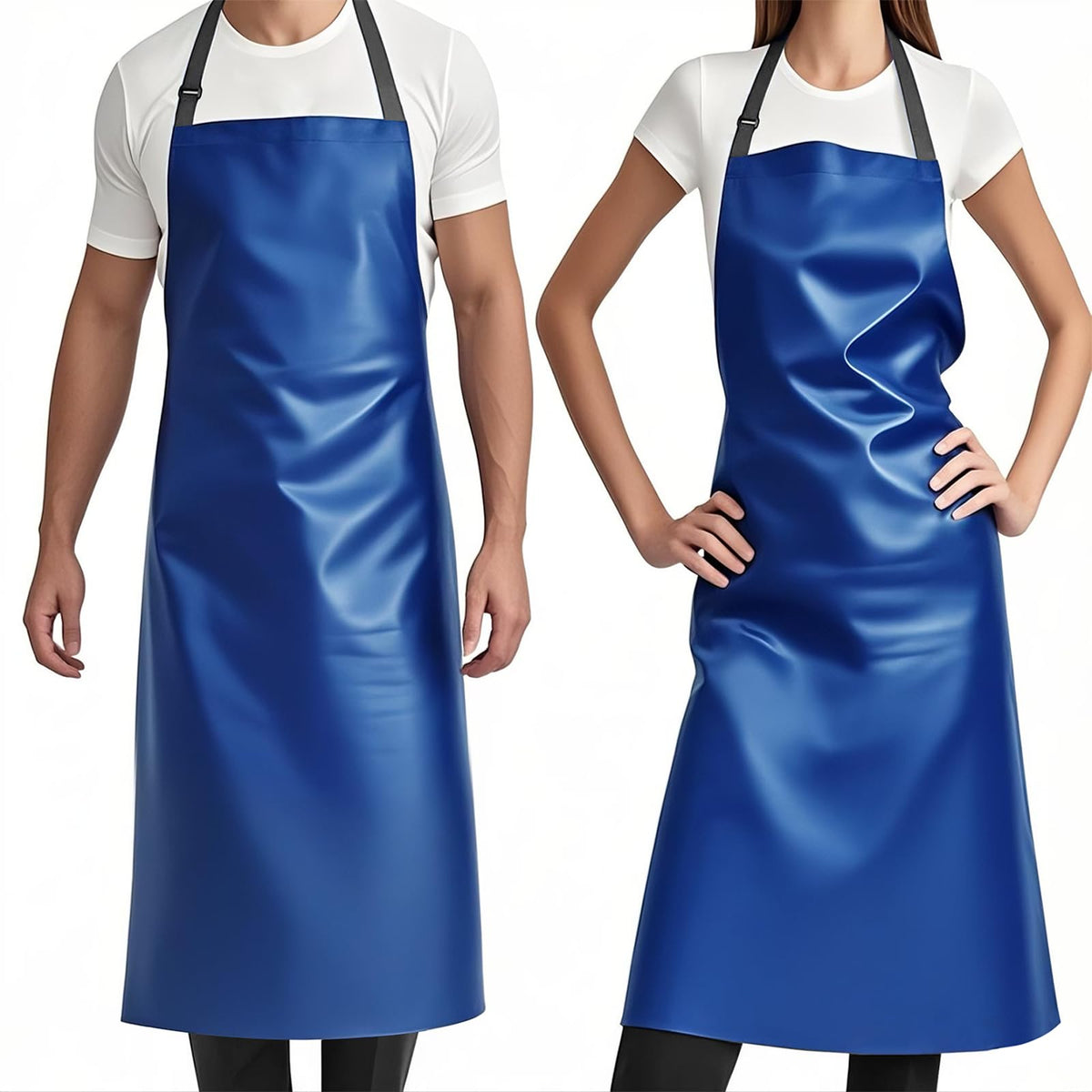 GoldPig waterproof apron blue front view protects clothes during grilling and cooking