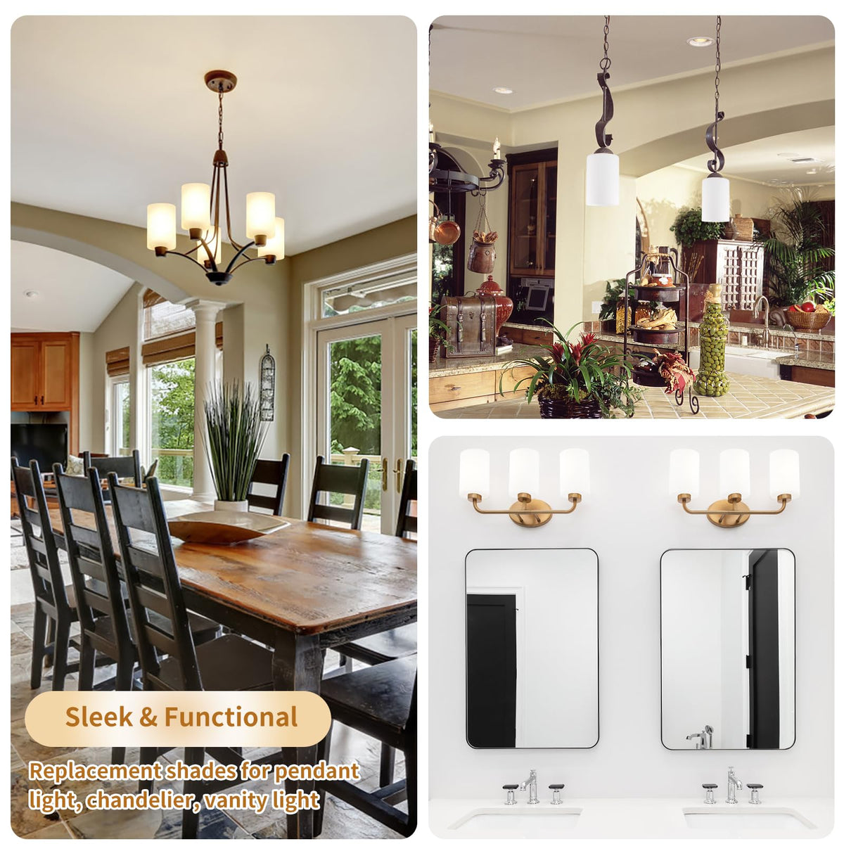 Golhom frosted glass shade diffuses light for warm ambience.