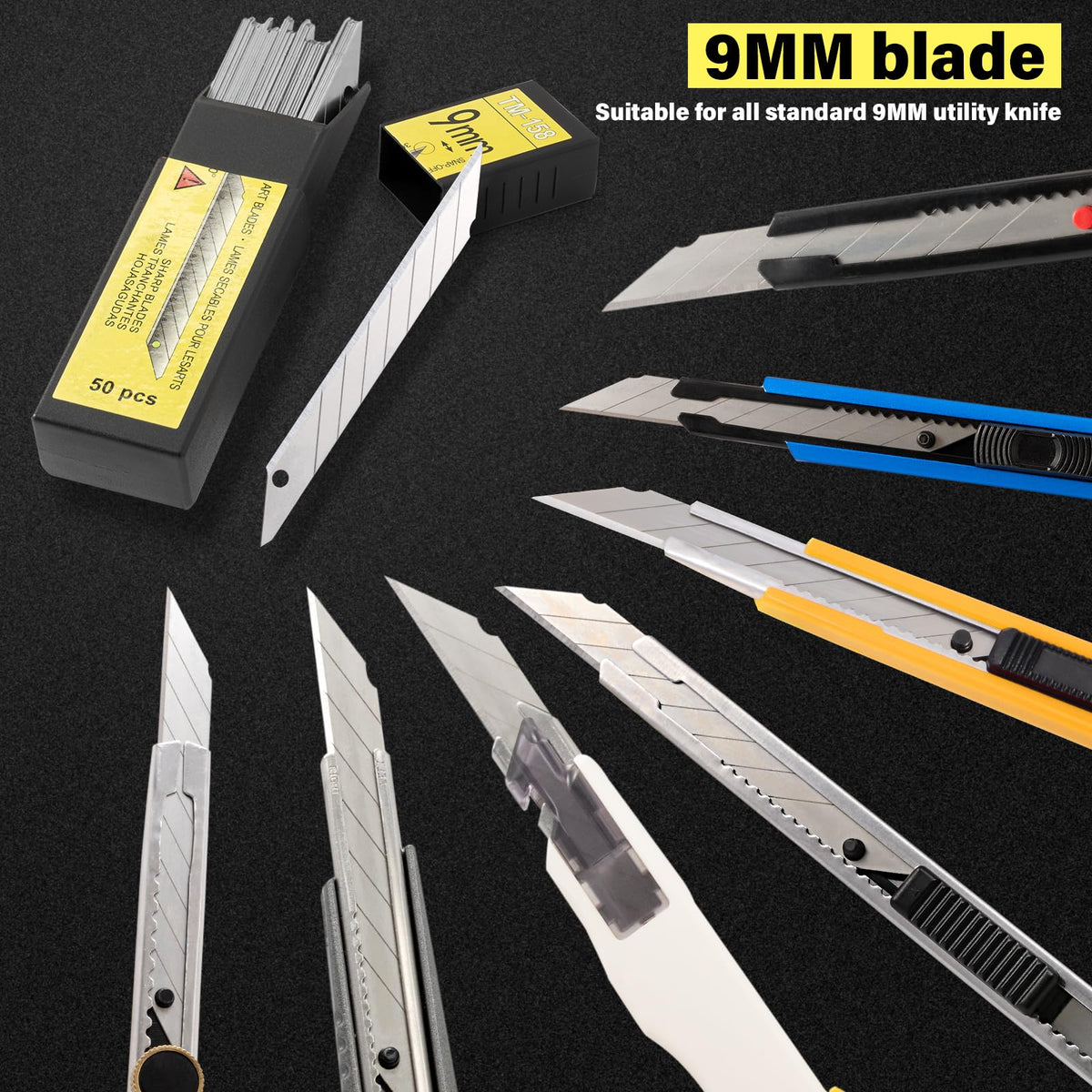Gomake 30-degree carbon steel blades for detail work.