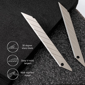 Gomake blades suited for paper, vinyl, cardboard, and fabric.